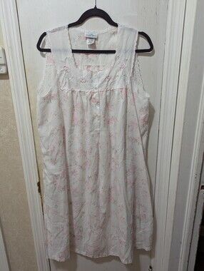 Kristen Miller XL Sleeveless Floral Nightgown - Pink on White